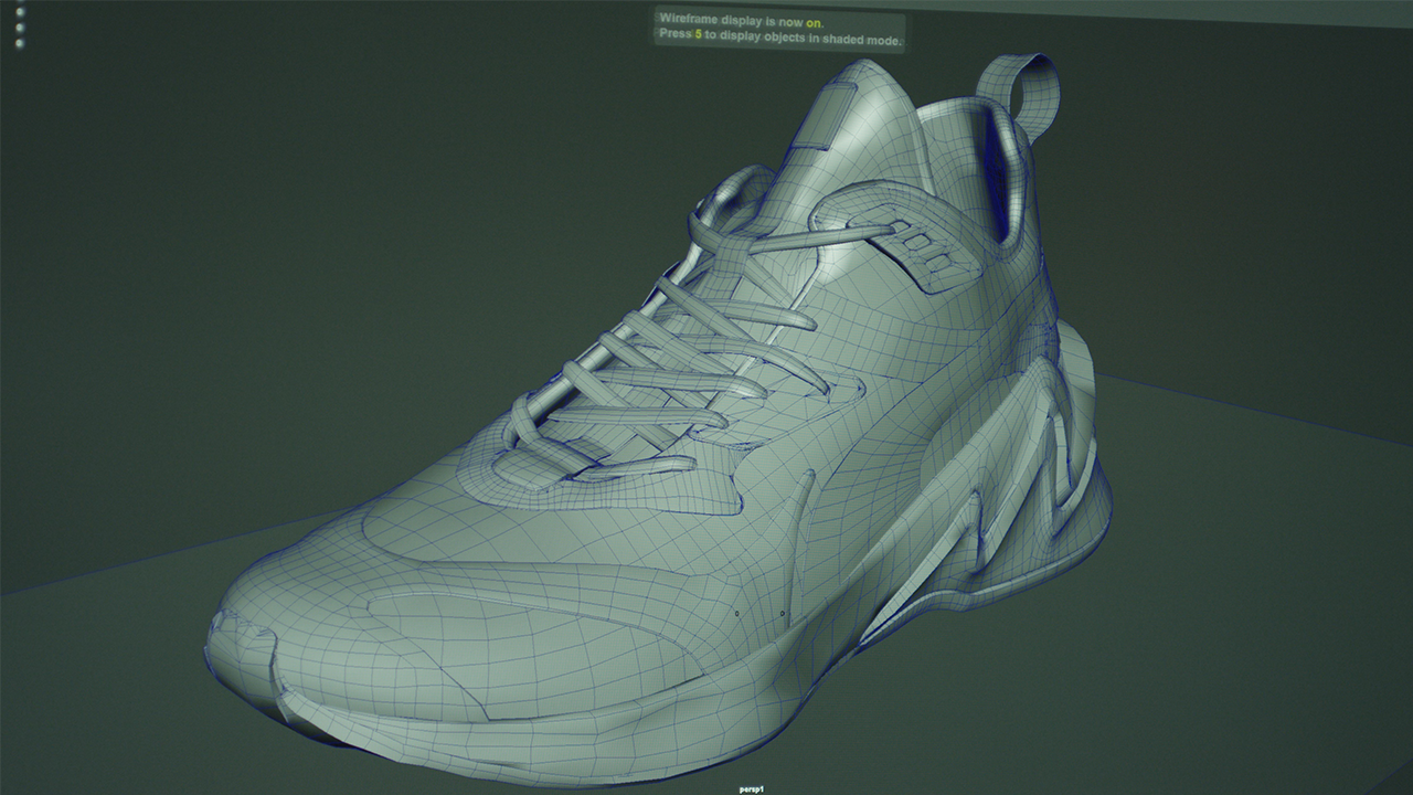 3D render of a wireframed PUMA liquid cell shoe.