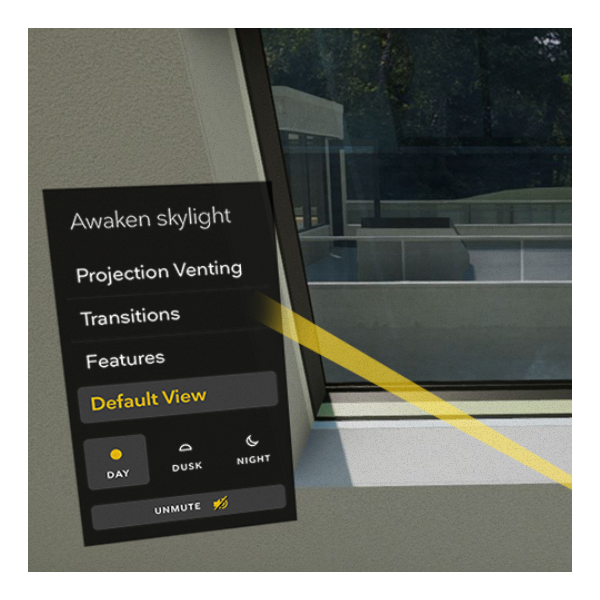 3D render of a window with an accompanying control panel that illustrates available interactions.