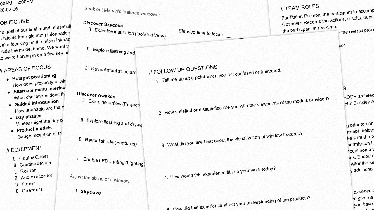 All four pages of the usability test procedure are laid out.