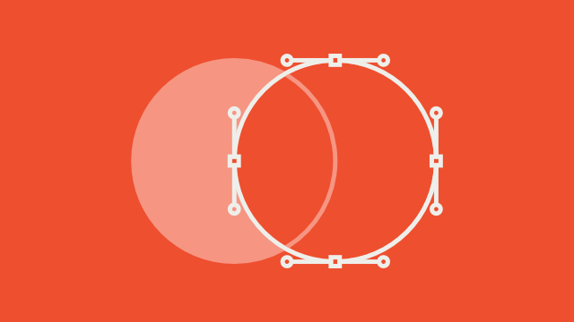 Vector drawing of two intersecting circles revealing path control points and handles.