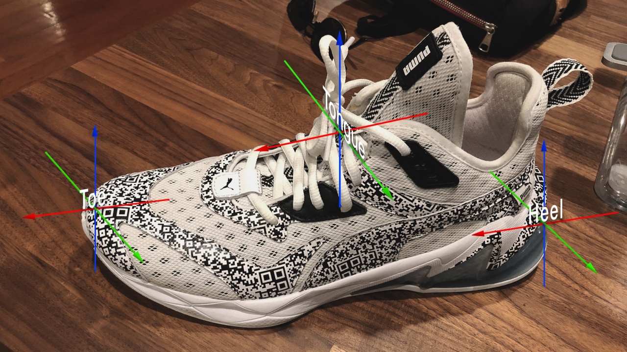 Tracking markers are assigned to the structure of the footwear.