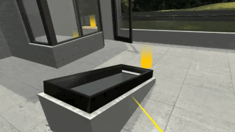 A series of screen captures frame different scenes within the model home.